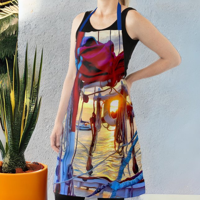 Tablier Coucher de soleil nautique à travers la voilier Li (Créateur téléchargé)