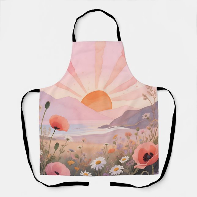 Tablier Coucher de soleil pastel dans une prairie de fleur (Recto)