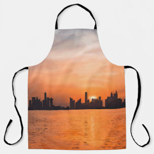 Tablier Coucher de soleil sur une ville côtière - aquarell