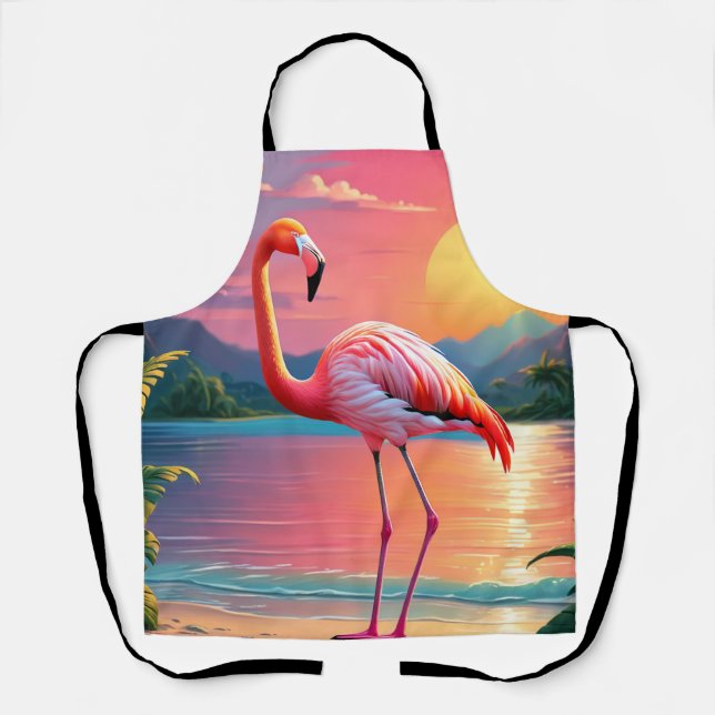 Tablier Coucher de soleil tropical aux flamants roses  (Recto)