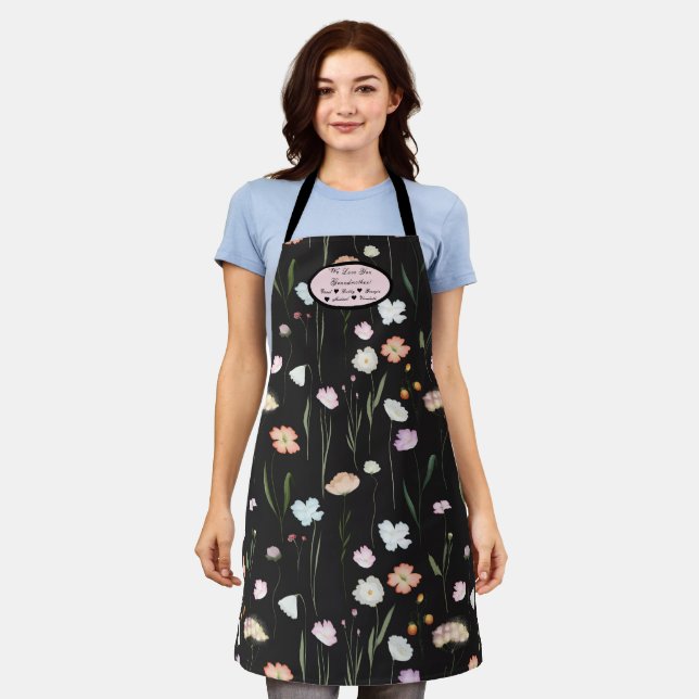 Tablier Couleur mignonne Personnalisée Rose & Blanc Fleurs (Porté)