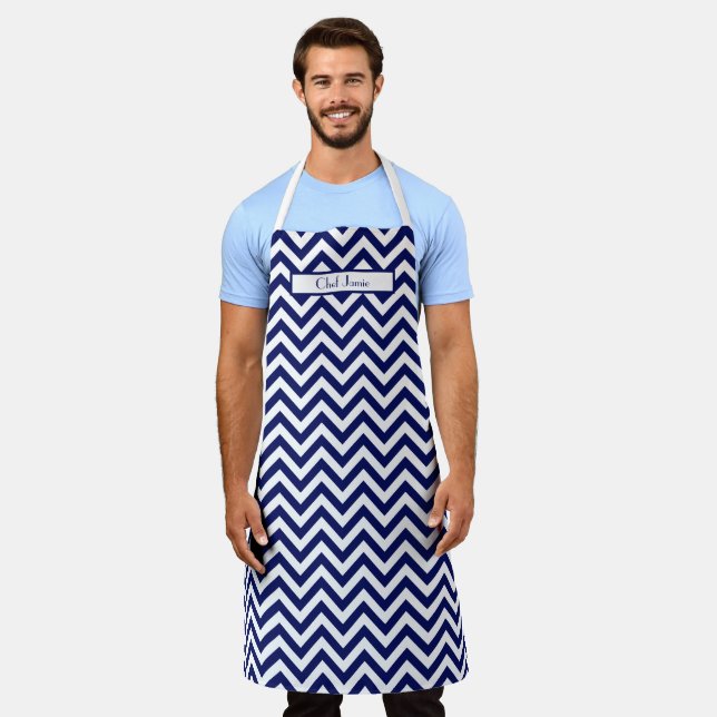 Tablier Couleurs DIY Chevron Rayé Bleu Marine Blanc (Porté)