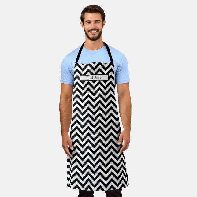 Tablier Couleurs DIY Chevron Rayé Noir Blanc (Porté)