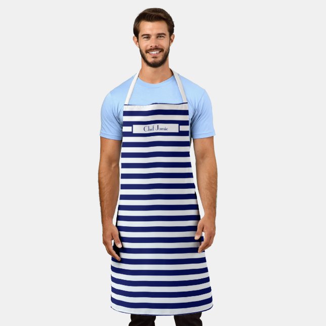Tablier Couleurs DIY Horiz Stripe Navy Blanc (Porté)