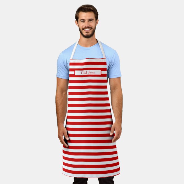 Tablier Couleurs DIY Horiz Stripe Rouge Blanc (Porté)