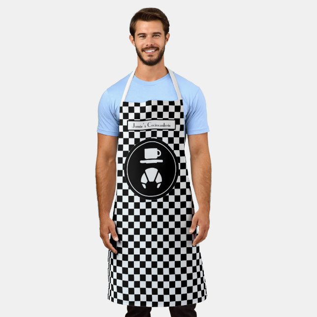 Tablier Couleurs DIY Noir Blanc Damier, Croissants (Porté)