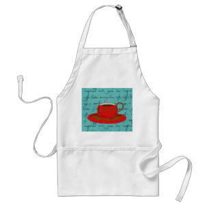 Tablier Coupe de café rouge sur des mots turquoise Script