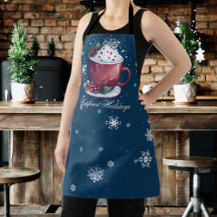 Tablier Coupe de Noël de chocolat chaud   Bleu