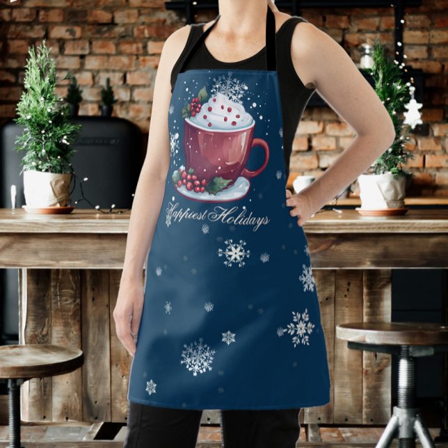 Tablier Coupe de Noël de chocolat chaud | Bleu (Blue Christmas Cup of Hot Chocolate Apron)
