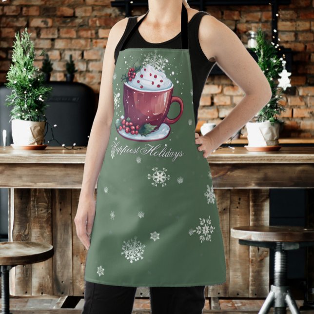 Tablier Coupe de Noël de chocolat chaud | Green (Green Christmas Cup of Hot Chocolate Apron)
