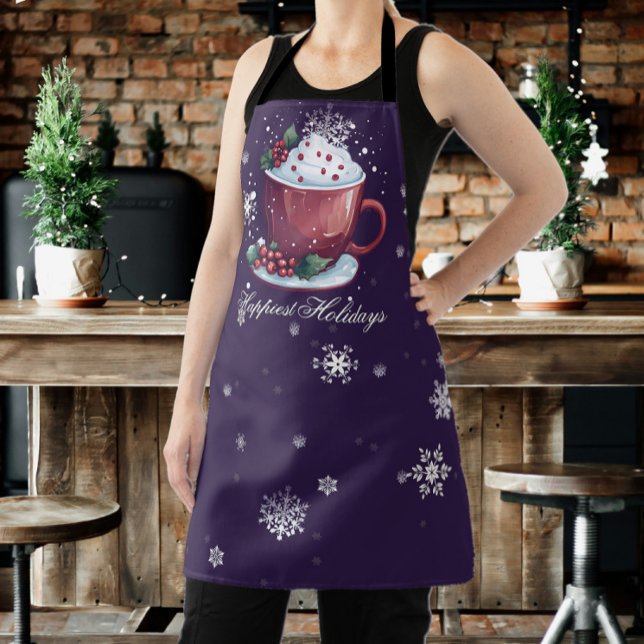 Tablier Coupe de Noël de chocolat chaud | Pourpre (Purple Christmas Cup of Hot Chocolate Apron)