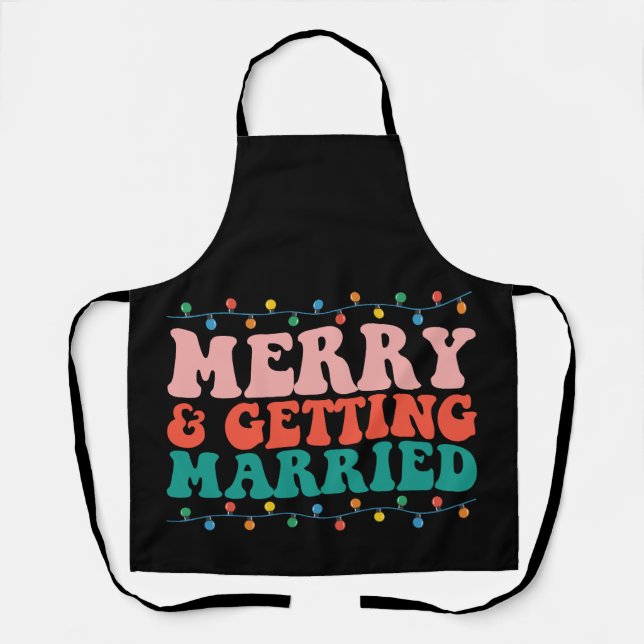 Tablier Couple de Noël joyeux et marié Groovy (Recto)