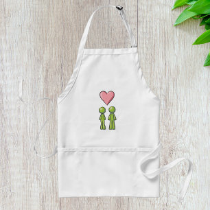 Tablier Couple de personnages bâtons verts Cœur rose Amour