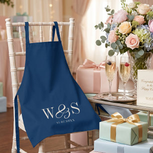 Tablier Couples de mariage initial bleu marine élégant