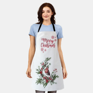 Tablier Couronne de fleurs aquarelle avec un cardinal roug