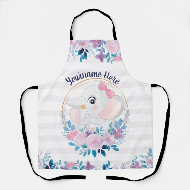 Tablier Couronne de fleurs rose pâle pour éléphant mère et (Recto)