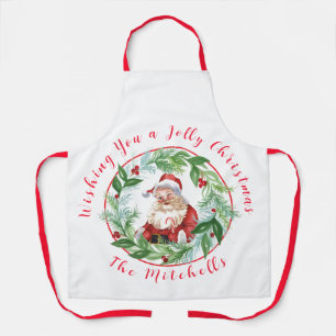 Tablier Couronne de Noël aquarelle Santa vintage unisexe