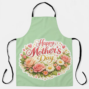 Tablier Couronne florale de Fête des Mères verte sauge pou