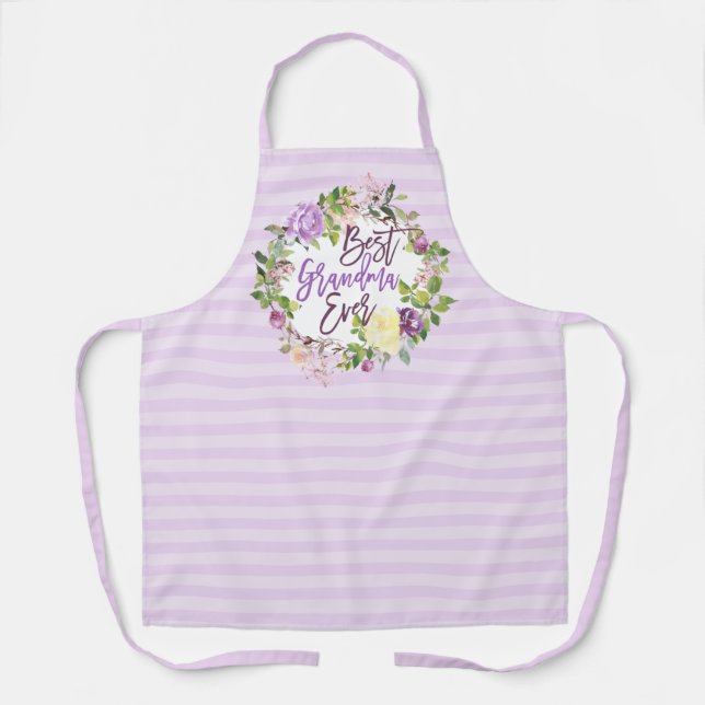 Tablier Couronne florale violette Meilleure grand-mère qui (Recto)