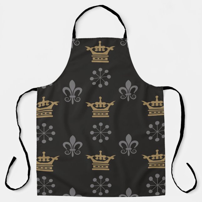 Tablier Couronnes d'or sur fond d'écran noir, motif transp (Recto)