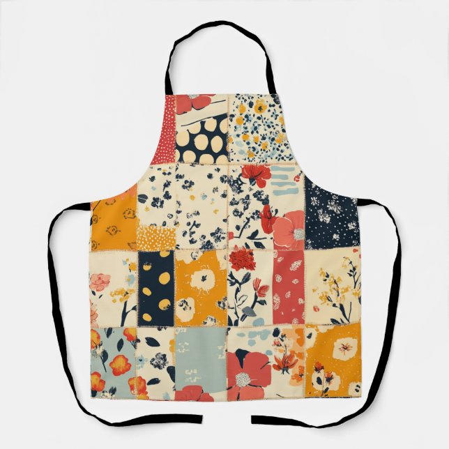 Tablier Courtepoint Patchwork Floral Vibrant aux Tons Chau (Recto)