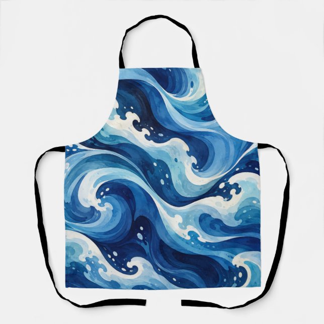 Tablier Coussin de jet abstrait Vagues de l'océan bleu Aqu (Recto)