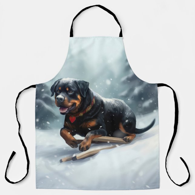 Tablier Coussin décoratif Rottweiler Noël neige hiver (Recto)