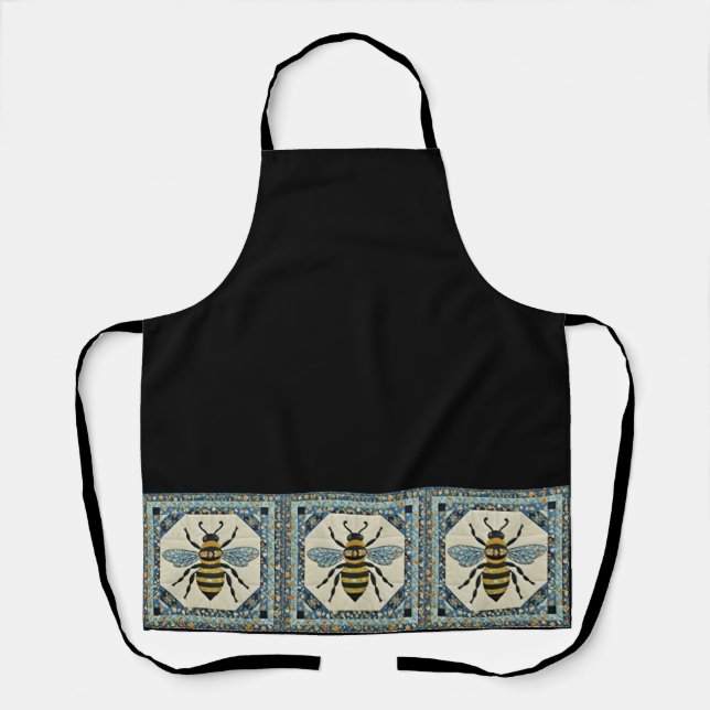 Tablier Couvre-lit abeille bleue bordure (Recto)