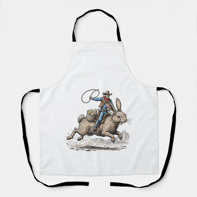 Tablier Cowboy Riding Easter Bunny Western Howdy Easter Fu (Recto)