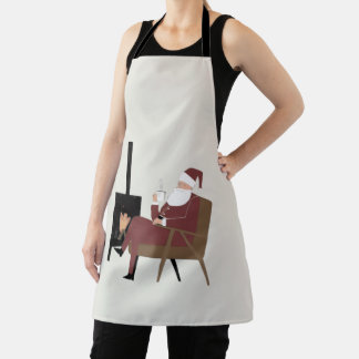 Tablier Cozy Santa Fireplace Full Print Kitchen Apron