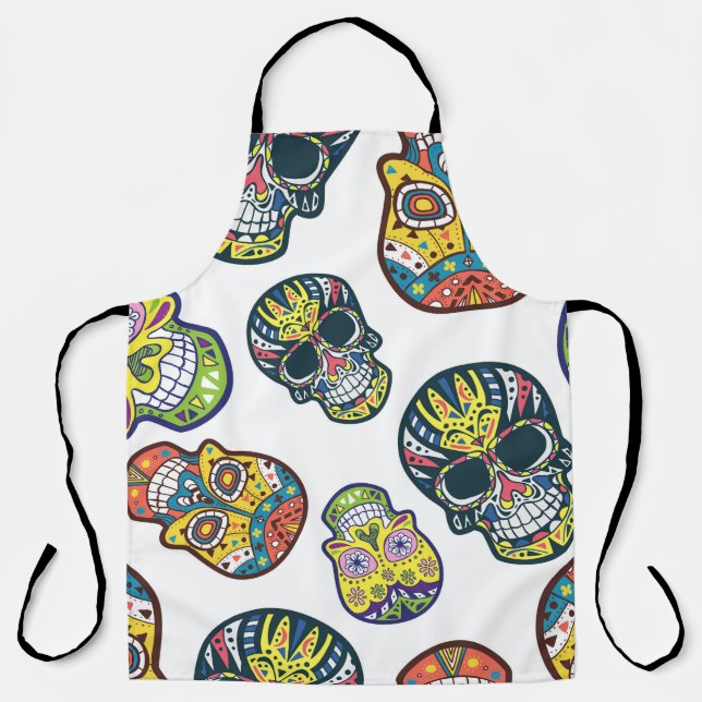 Tablier Crâne à sucre coloré : motif complexe. (Recto)