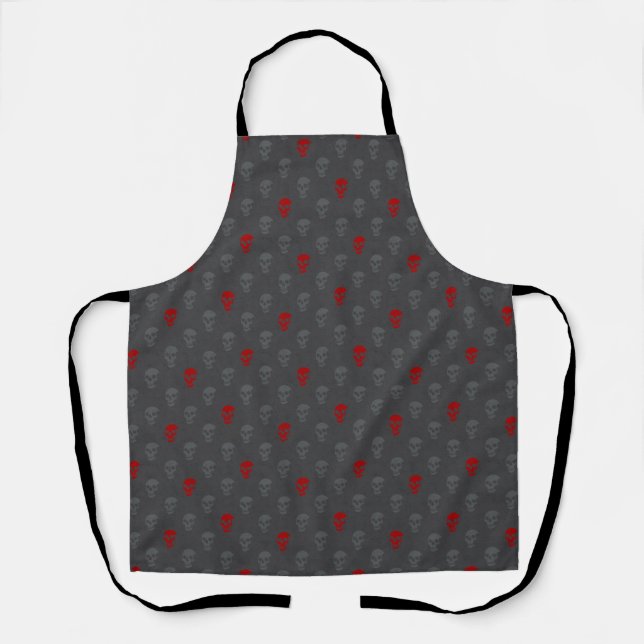 Tablier Crâne anatomique grungy À petits pois gris rouge (Recto)