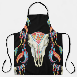 Tablier Crâne de buffle : Aquarelle Arrière - plan noir.