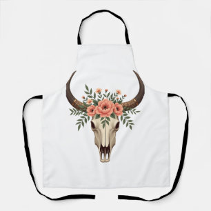 Tablier Crâne de taureau floral vintage Bohème occidental