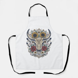 Tablier Crâne de taureau floral vintage occidental