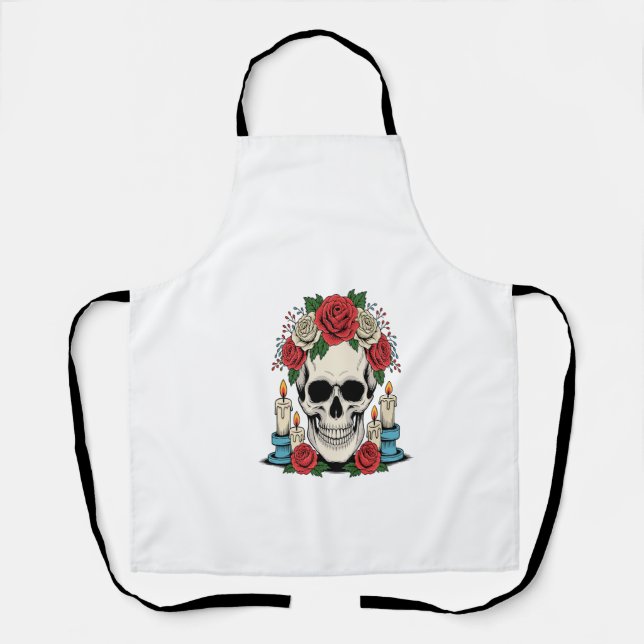 Tablier Crâne Floral avec Bougies Halloween (Recto)