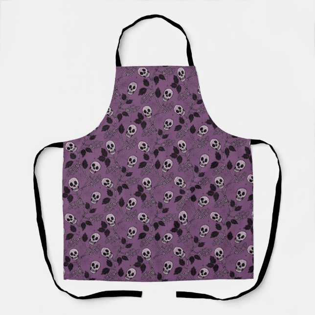 Tablier Crâne Floral Gothique Violet (Recto)