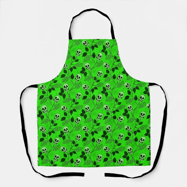Tablier Crâne Floral Vert Néon Gothique  (Recto)