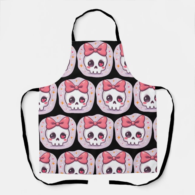 Tablier Crâne Goth Pastel Mignon avec Nœud (Recto)