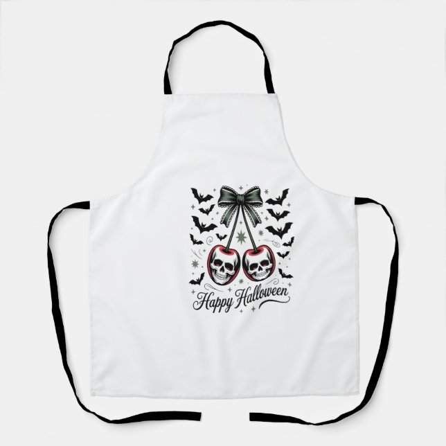 Tablier Crâne gothique cerise Halloween (Recto)