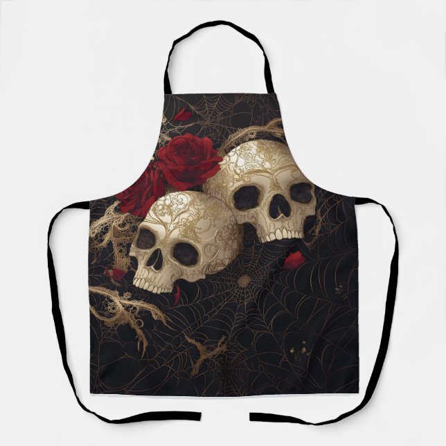 Tablier Crânes et roses rouges design (Recto)