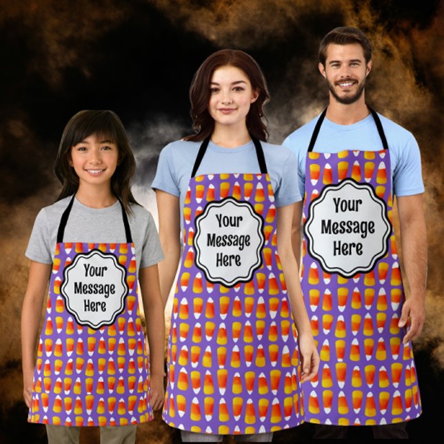 Tablier Crazy Candy Corn Effrayant Noir Chat Halloween (Personalize for the whole family!)