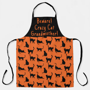 Tablier Crazy Cat customisé Grand-mère Halloween