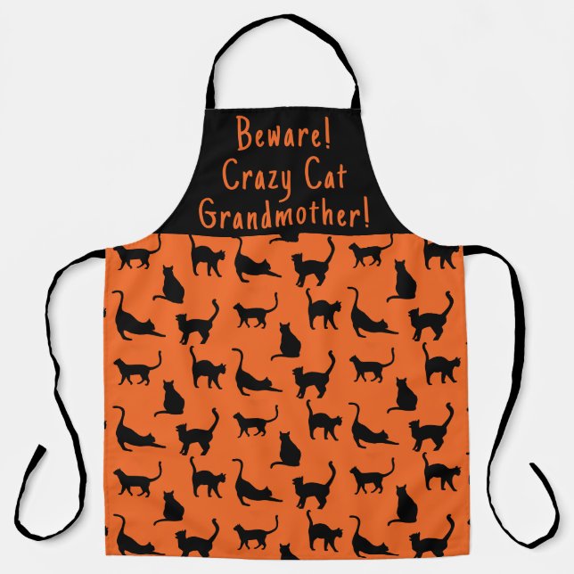 Tablier Crazy Cat customisé Grand-mère Halloween (Recto)