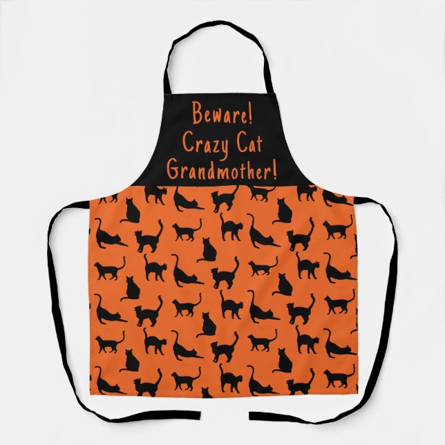 Tablier Crazy Cat customisé Grand-mère Halloween (Recto)