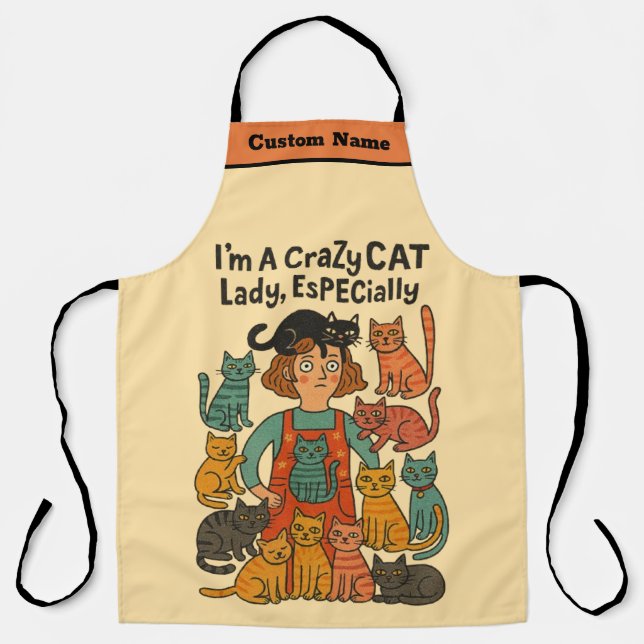 Tablier Crazy Cat Lady Apron – Whimsical & Bold (Recto)
