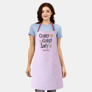 Tablier Crazy Corgi Lady Cute Monogramme rose