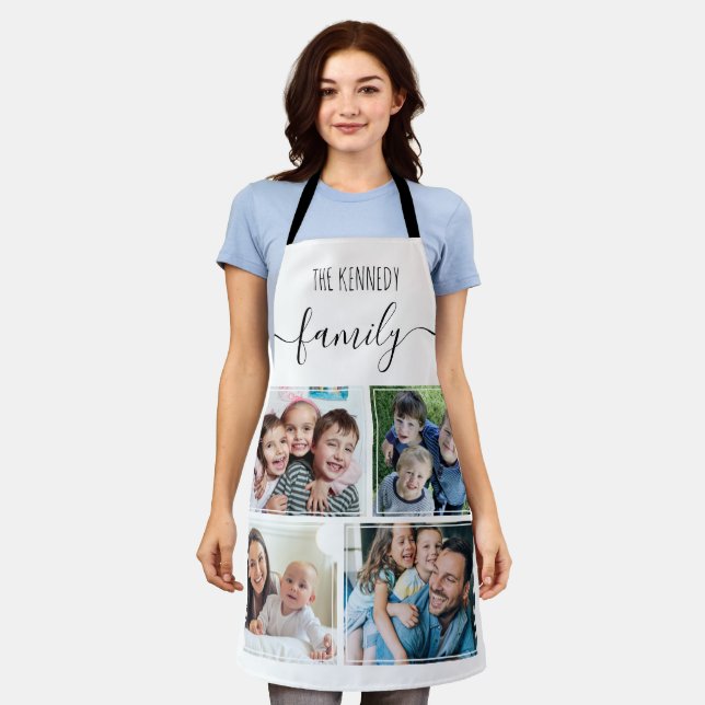 Tablier Create Your Own 4 Photo Collage Family Name White (Porté)