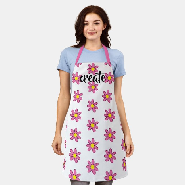 Tablier Créer Fun Floral Blanc et Rose Apron (Porté)