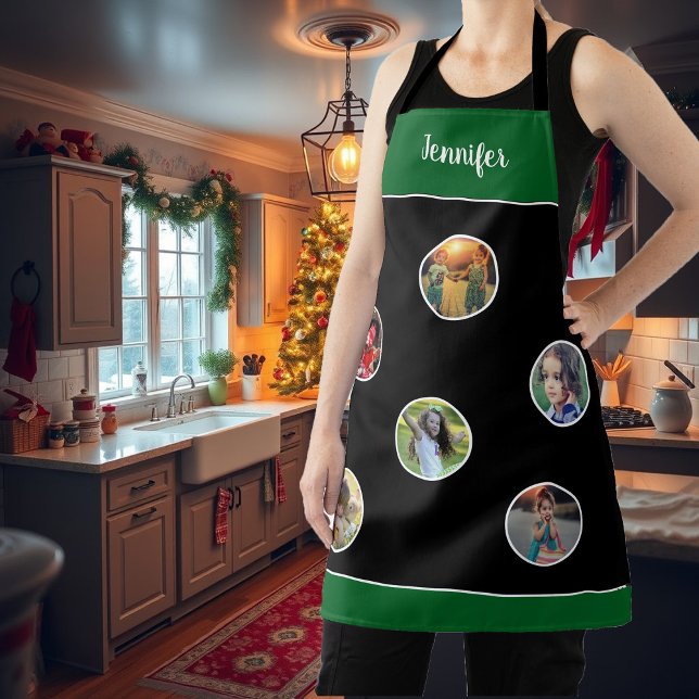 Tablier Créez votre propre collage de photos de monogramme (Create your own photo collage Christmas monogram Apron. Very personal and unique christmas apron.)